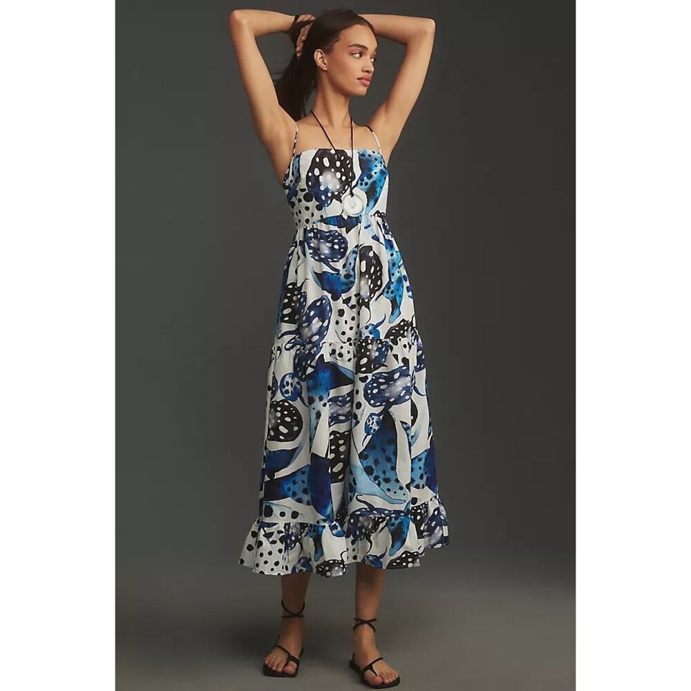 Farm Rio Printed Cotton Poplin Midi Dress XS